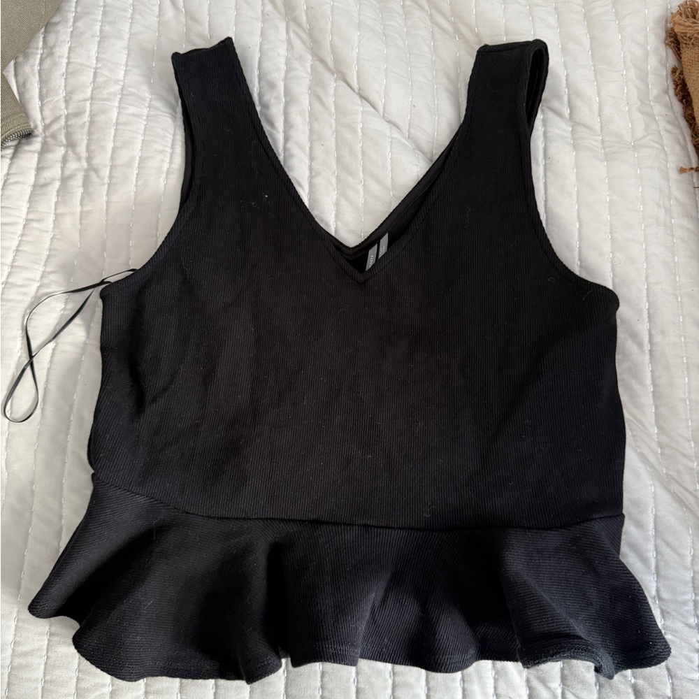 Anthropologie Black V-Neck Peplum Tank Top